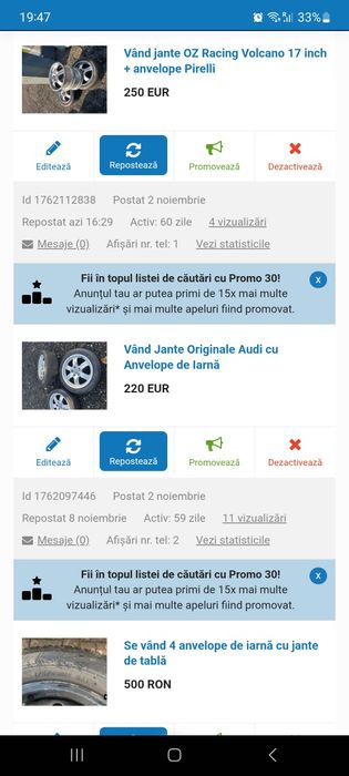 Vând diferite jante auto