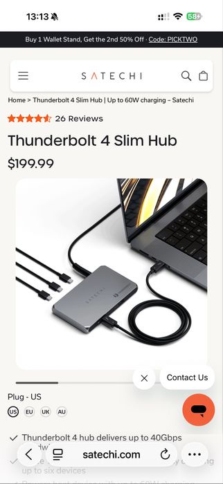 Satechi - Thunderbolt 4 slim hub 60w (40 гбит/с)