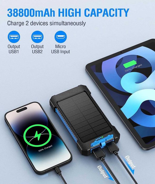 GNC M30000 Соларна външна батерия с  фенерче , три режима на работа