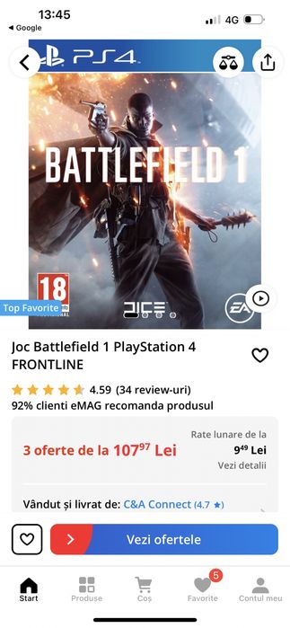 Joc ps4,ps5,battlefield 1,playstation