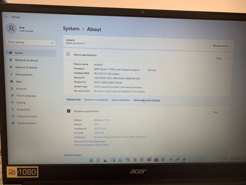 Acer Aspire lite 15-41