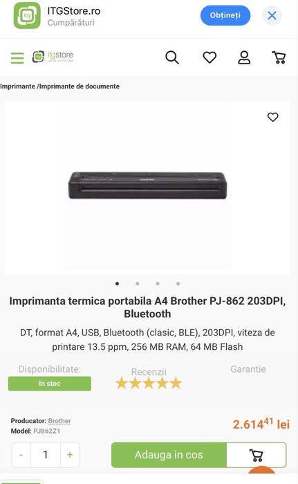 Imprimanta termica portabila A4 Brother PJ-862 203DPI, Bluetooth