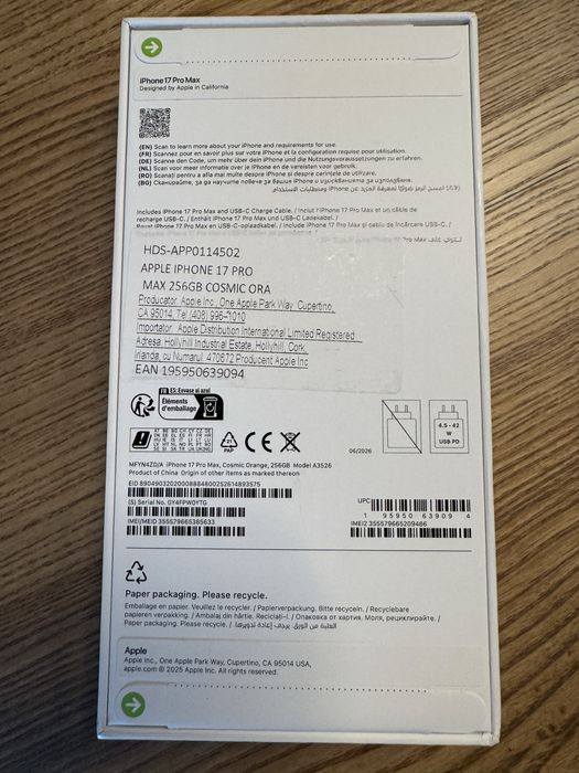 Iphone 17 Pro Max Cosmic Orange NOU, Sigilat.