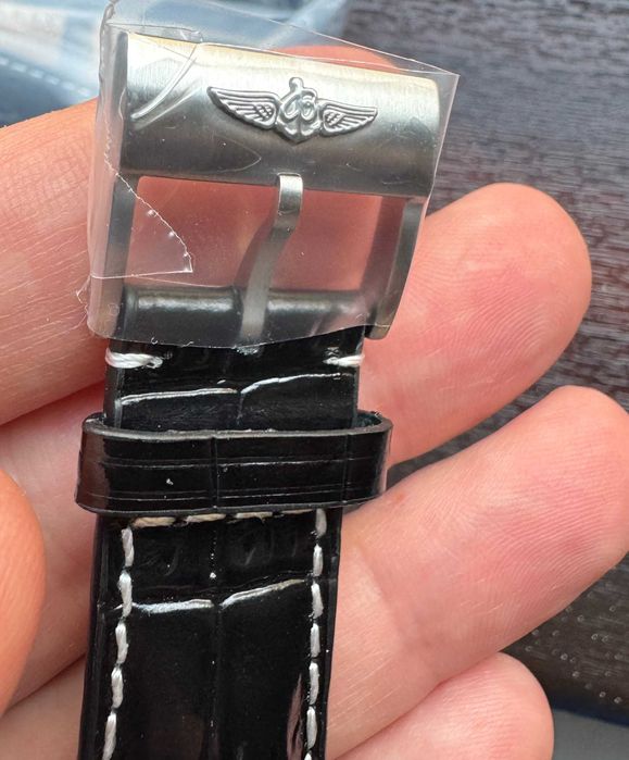 Curea din piele pentru ceas Breitling latime 24 mm neagra