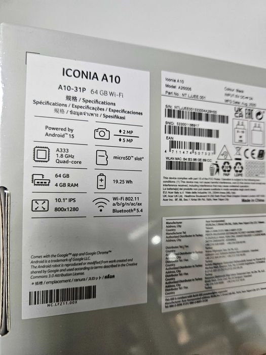 Tableta Acer iconia A10, 64Gb, 4G 4Gb, Sim, Celular, sigilat la cutie.