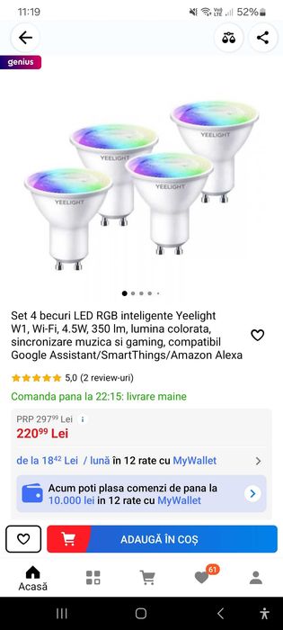 Set 4 becuri LED RGBIC GU10 Xioami Yeelight