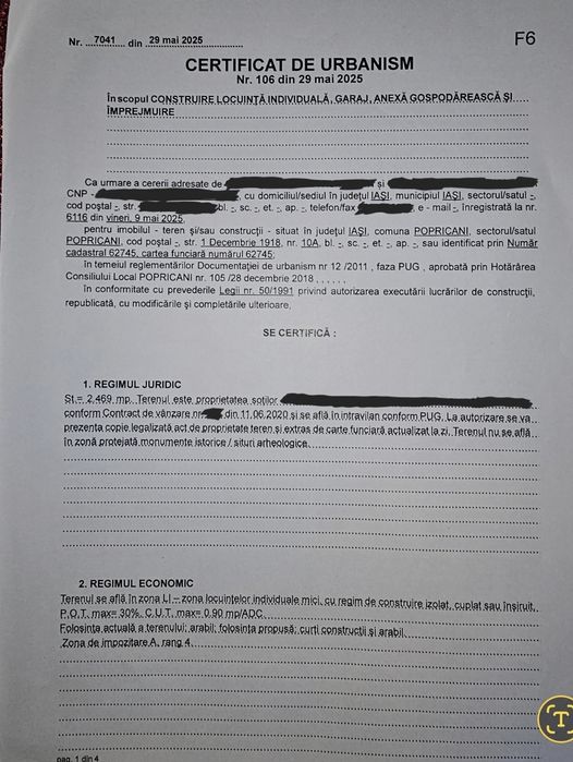 Teren intravilan Popricani, Iași.