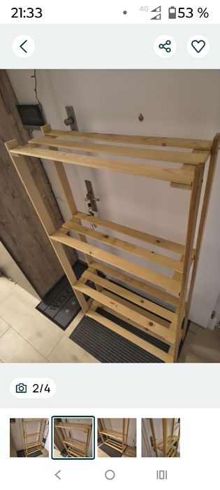 Raft din lemn, cu 4 rafturi, de dimensiuni 26x78 cm și înălțime de 150 cm. Ideal pentru depozitarea și organizarea obiectelor în casă sau birou.