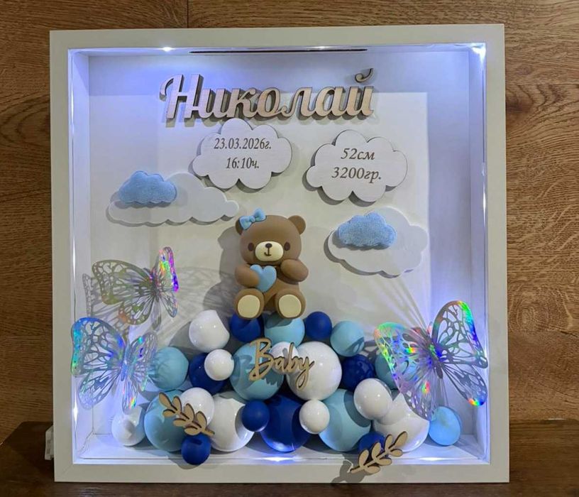 3д бебешка визитка.Луксозен подарък за изписване,погача,кръщене.