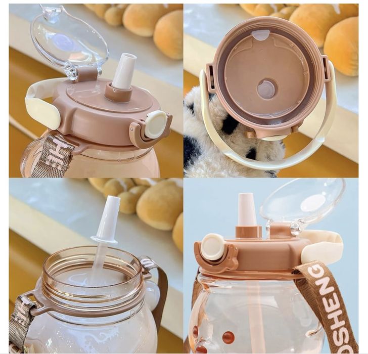 Бутылка для воды спортивная с трубочкой/ фляга детская Мишка 1000мл/