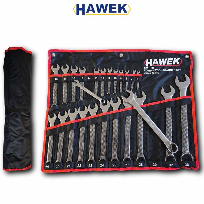 Професионален комплект звездогаечни ключове HAWEK 25части (6-36мм)