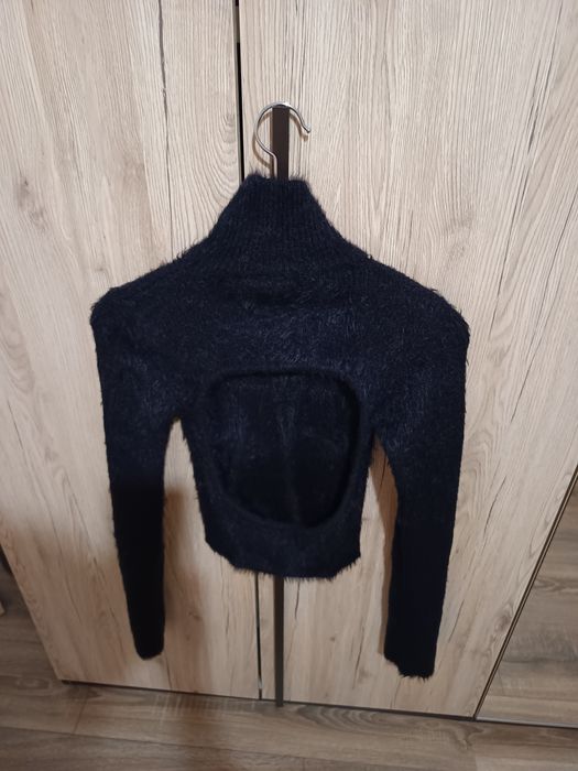 Pulover crop-top, damă, negru, S