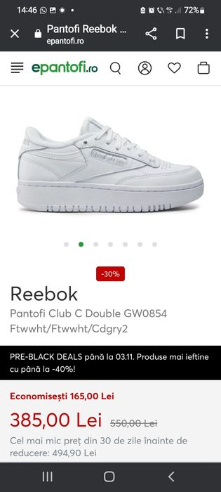 Adidasi damă Reebook din piele,albi, nr.38,5. Originali în cutie