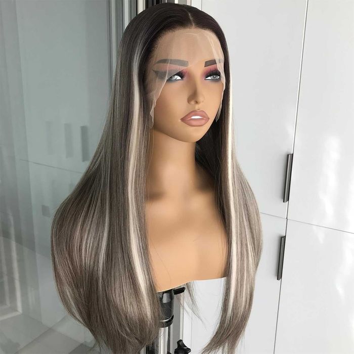 Лейс фронт перука 80 см русо-кафяв микс - синтетична 13х4 Lace Front