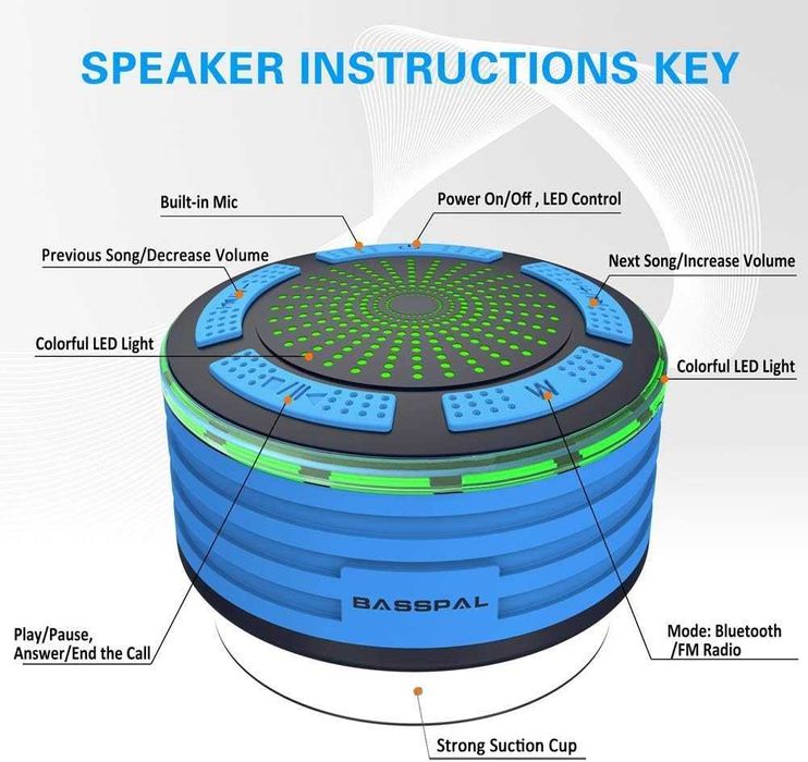 Boxa de duș BassPal, portabila, rezistenta la apă,wireless,sigilat