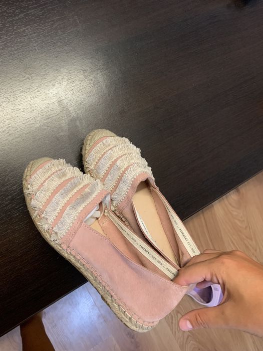Espadrile noi piele intoarsa roz pal