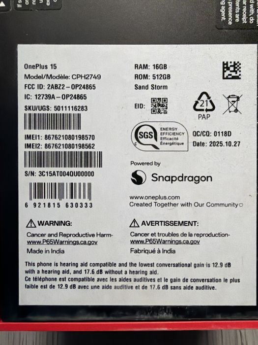 Oneplus 15 - 16 GB 512 GB (SIGILAT)