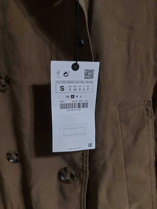 ZARA trench nou dama mărimea S maro deschis