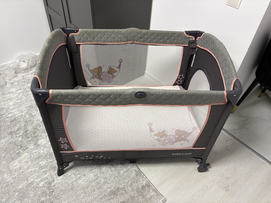 Patut bebelusi 0-3 ani bebe royal pliabil cu saltea din cocos inclusa