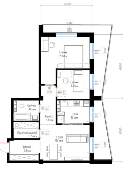 ЖК Nur Namuna 3-х комнатная квартира . 73м3+21м2.