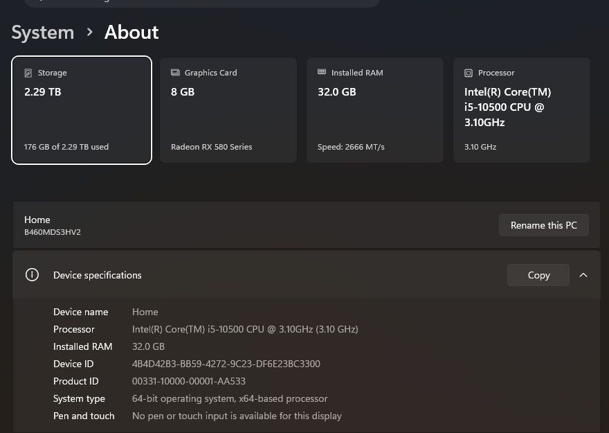 PC 1080p i5 10500, 32gb DDR4, RX 580 8GB, B460M DS3H V2, 512GB SSD m2, HDD 2TB