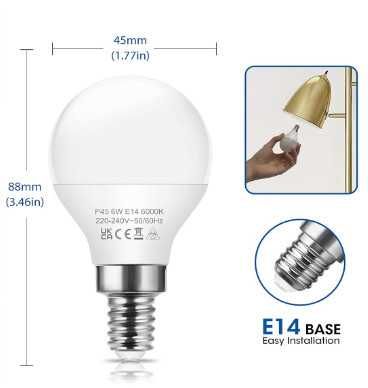 LED крушка, комплект от 6 броя, E14 G45/P45, 6W, 600LM