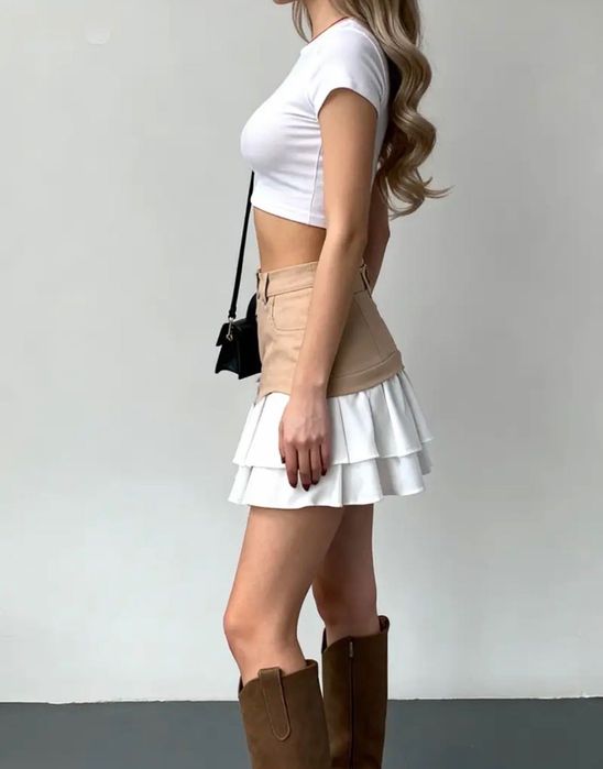 Модерна пола с двуслоен ефект и висока талия