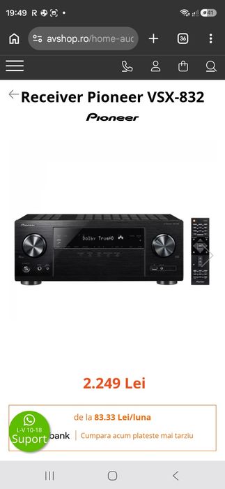 Receiver 5.1 Pioneer VSX-832 Dolby Atmos Vision Bluetooth Wifi Usb 4k