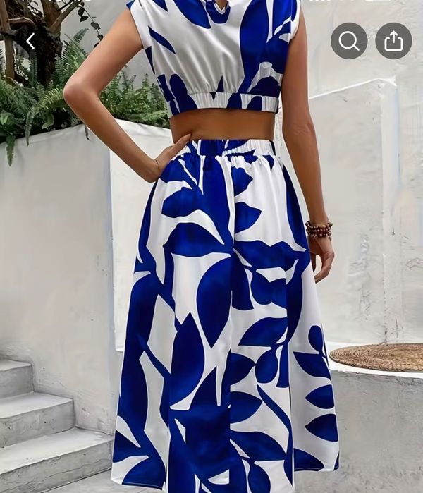 Красива лятна рокля в синьо и бяло