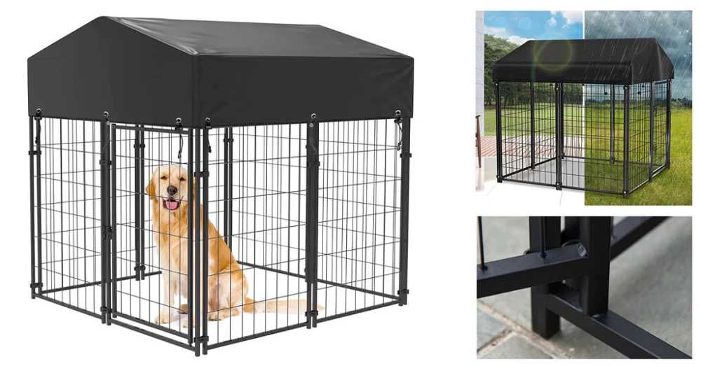 Голяма дворна клетка за куче с покрив / Метално заграждение за куче
