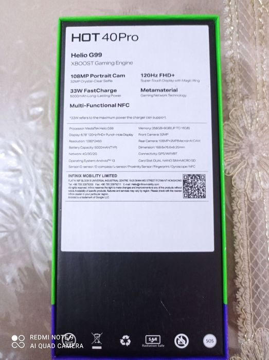 Infinix hot 40 pro 256 gb 8-8 ram 108 mp
