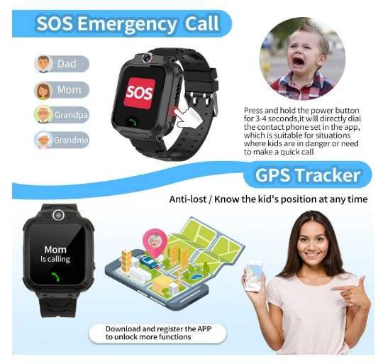 Детски смарт часовник с GPS тракер, SIM карта за разговори