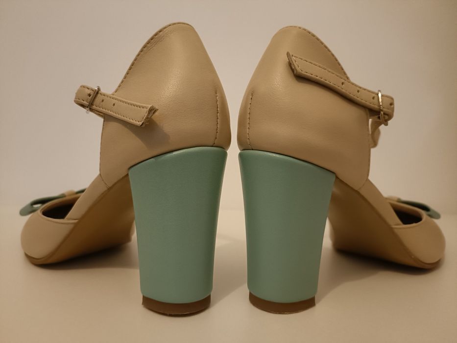 Pantofi piele naturală crem