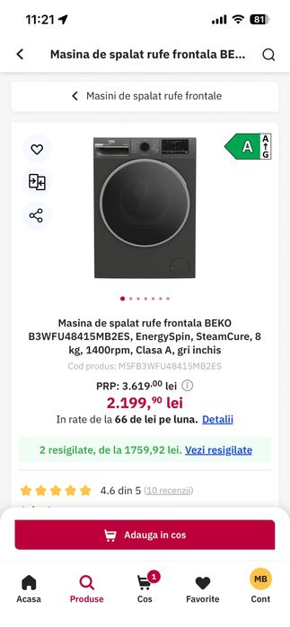 Masina de spalat rufe Beko 8 kg