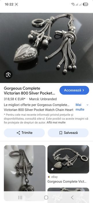 Lant ceas de buzunar argint cu aur Anglia