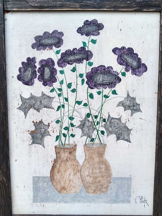 Tablou vechi - flori - semnat C Piliuta
