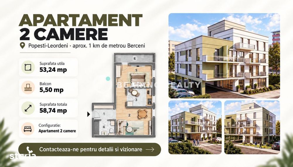 0% comision | 2 camere spatios | Bloc boutique | Popesti Leordeni