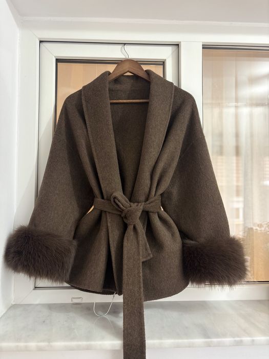 Palton premium scurt din lana ciocolatiu S