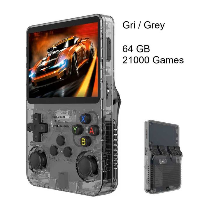 Consolă portabilă retro R36S, 64GB, 21000 jocuri, ecran IPS 3.5"