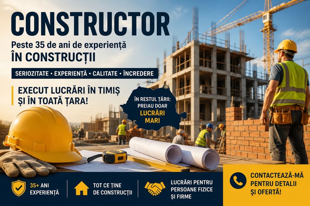 Constructor cu peste 35 de ani experiență - execut lucrări în Timiș și în toată țara