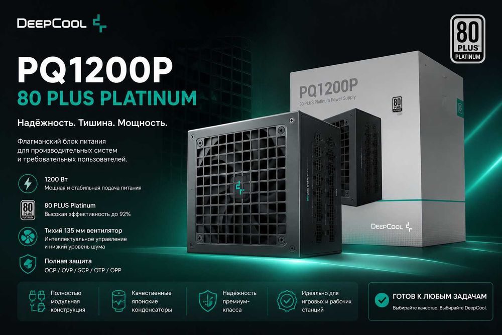 Топовый блок питания DeepCool PQ1200P 1200W (80+ Platinum, ATX 3.1)