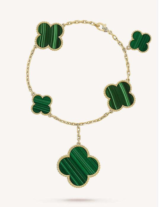Van Cleef & Arpels VCA Silver 5 Magic Alhambra Green Дамска Гривна