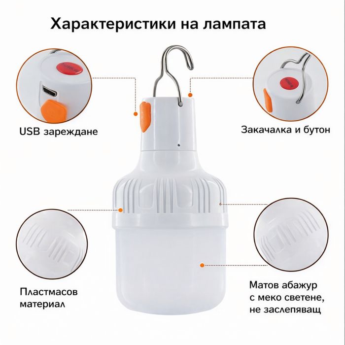 Преносима LED лампа за палатка, къмпинг, риболов , каравана