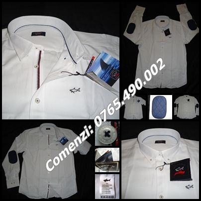 Camasa barbati maneca lunga coate bumbac denim turcoaz alba bleu P&S