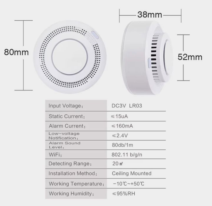 Пожарная сигнализация датчик дыма, Умный детектор дыма Tuya Wi-Fi