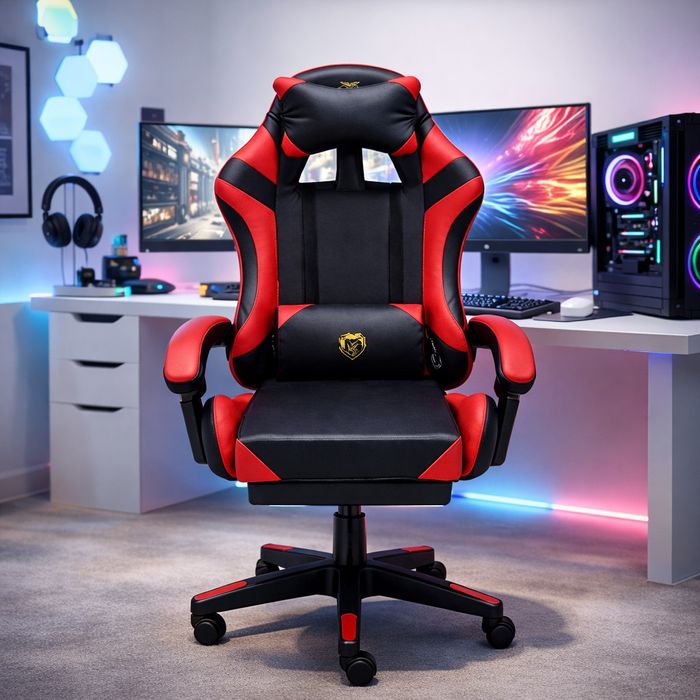 Премиум геймърски стол с масажна функция, поставка за крака и ергономи