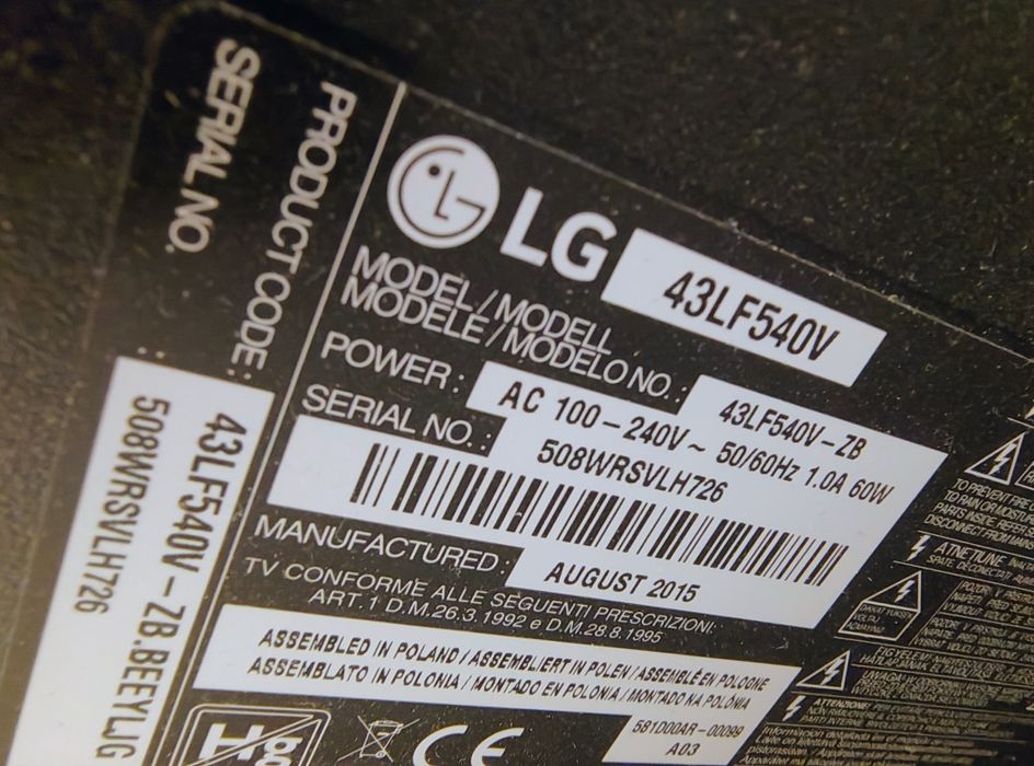 Televizor LED LG, 108 cm, 43LF540V, Full HD, Clasa A++