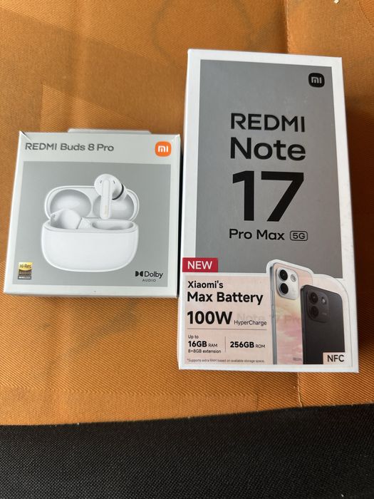 Чисто нови REDMI Note 17 Pro Max 5G (256GB/16GB RAM) + Слушалки REDMI Buds 8 Pro (с касова бележка)
