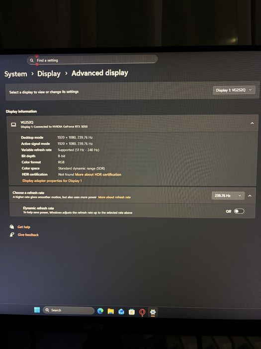 Monitor Gaming LED Acer Nitro 240 Hz | 0.5 ms | 24.5 inch | G-sync