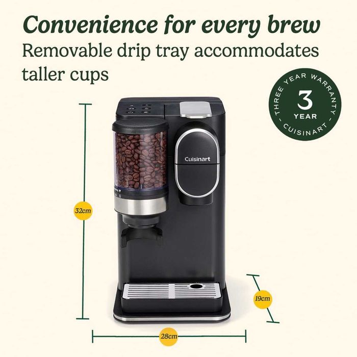 Aparat de cafea Cuisinart One Cup Grind And Brew , sistem „bean-to-cup” (boabe la ceașcă),3 dimensiuni de ceașcă, filtru reutilizabil, culoare neagră.
